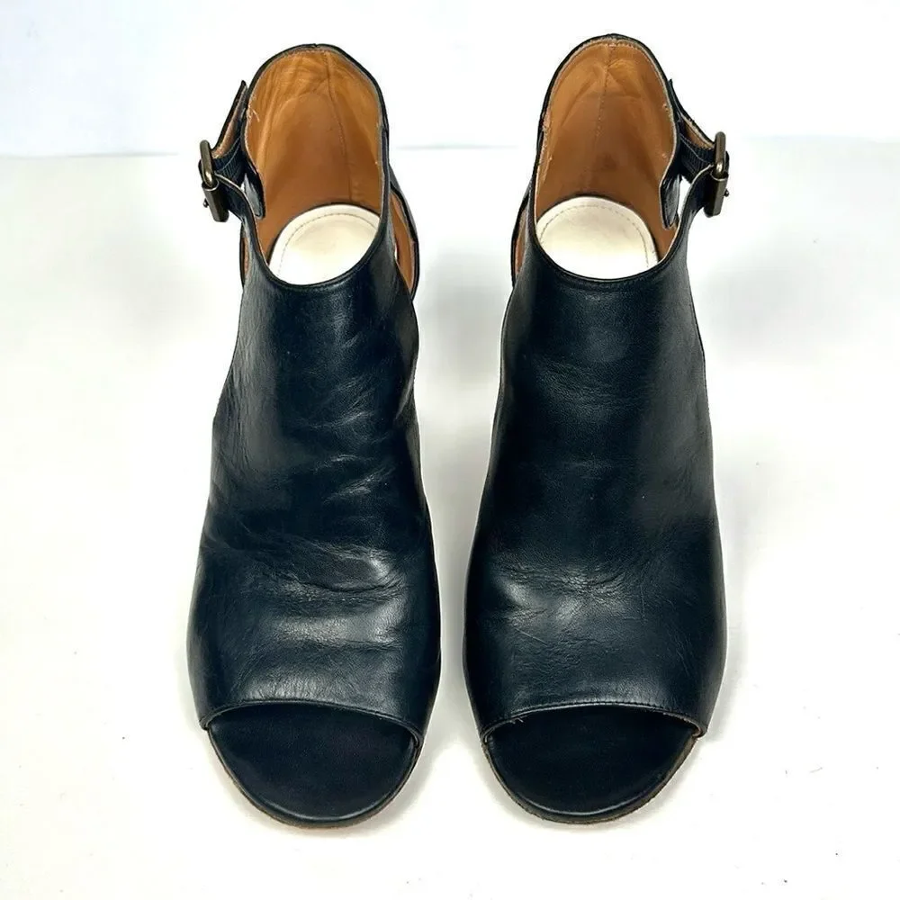 Maison Martin Margiela Black Leather Ombre Heels Open Toe Side Buckle Italy 39